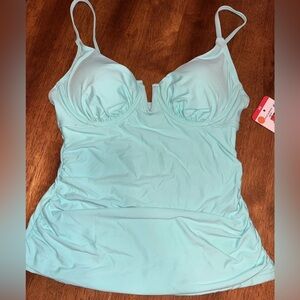 Anne Cole Ladies XS Wired V Tankini Swim Top UPF 50 Adjustable Straps Aqua